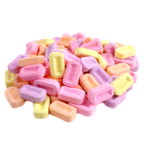 Bulk Pez Assorted Fruit, watermelon, blue raspberry, grape, raspberry, orange, apple, cherry, pineapple flavors.