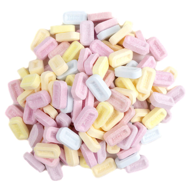 Bulk Pez fruit candies, assorted watermelon, blue raspberry, grape, orange, apple, cherry, pineapple, many loose pieces.