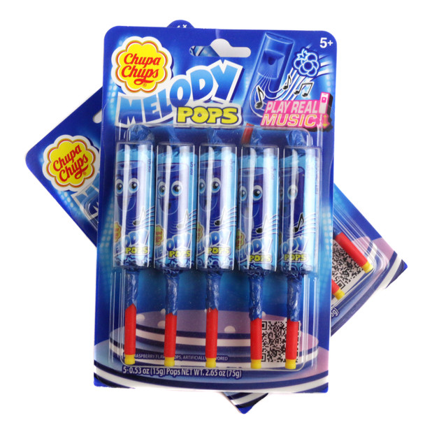 Chupa Chups Melody Pop Blue Raspberry 6 pack. Blue lollipops, 30 total candy pops, plays music.