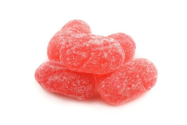 Claey's Anise hard candy, red square licorice pieces, approx 75 per pound. Old-fashioned USA-made retro candy.