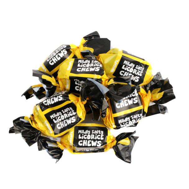 Gerrit Verburg Mildly Salty Licorice Toffees, chewy black licorice candy, approximately 95 pieces per pound.