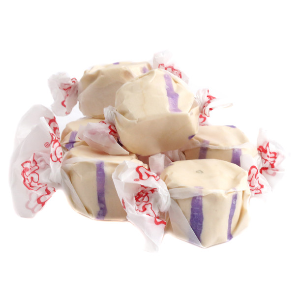 Taffy Town Honey Lavender Salt Water Taffy, purple and golden swirled, approximately 65 pieces per pound, USA made.