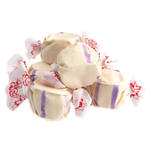 Taffy Town Honey Lavender Salt Water Taffy, purple and golden pieces, creamy texture, approximately 65 pieces per pound.
