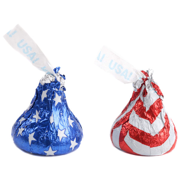 red, white, and blue foiled Hershey's Kisses