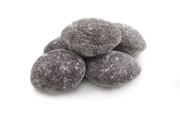 Claey's hard candy, black licorice flavor. Approximately 80 dark, glossy pieces per pound, classic retro candy.