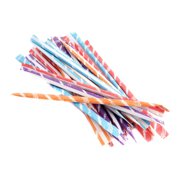 Approx. 200 rainbow powdered candy straws, cherry, grape, orange, tropical punch flavors.