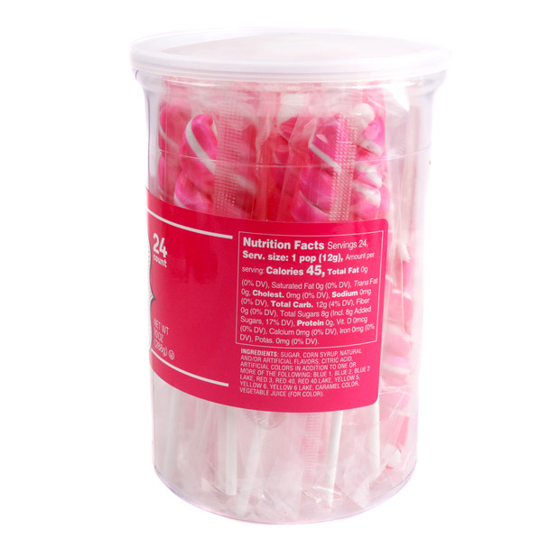 24 hot pink mini unicorn lollipops. Individually wrapped strawberry candy, perfect for parties.