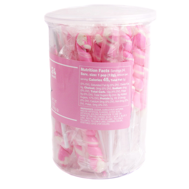 24 individually wrapped mini light pink unicorn lollipops, bubble gum flavored, perfect for party favors.