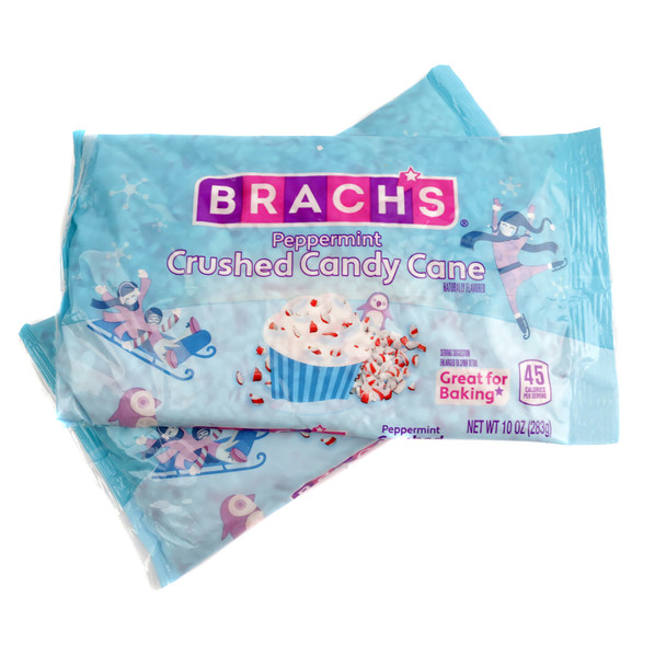 Brach's Crushed Candy Cane, 10oz bag, vibrant red and white peppermint pieces for holiday baking and desserts.