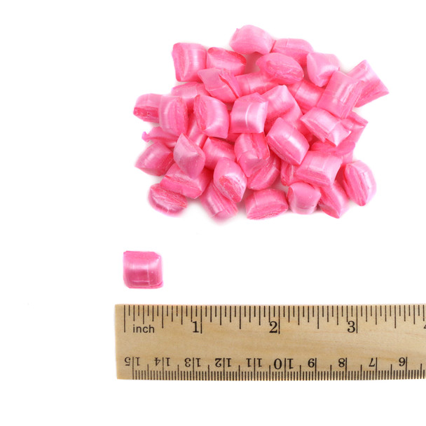 Pretty pink, pillow-shaped hard candies, Pink Peppermint Maiden Kisses, refreshing mint, approx 450 per lb.