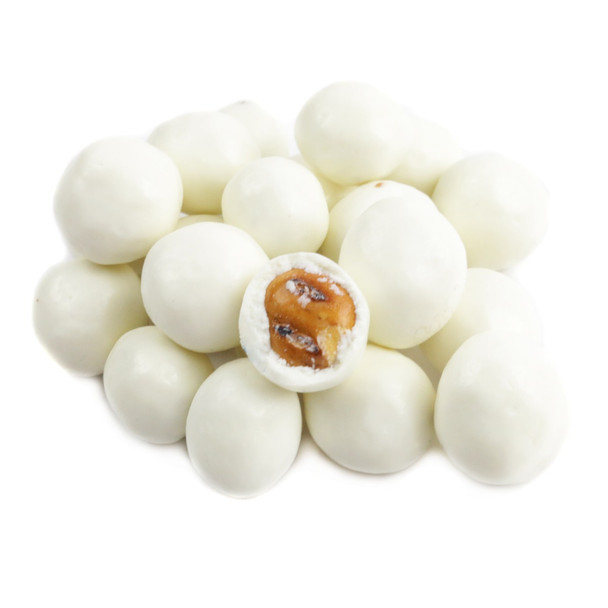 White Albanese Yogurt Covered Pretzel Balls, creamy, sweet, salty crunch, approx 190 per pound.