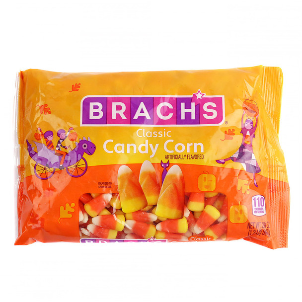 Brachs Candy Corn, 20oz bag with approx. 270 tri-colored yellow, orange, white pieces. Classic Halloween treat.