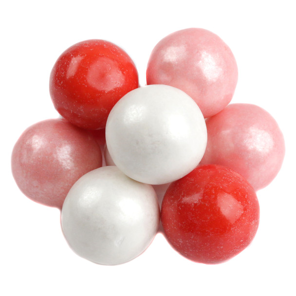 Red, White, Pink 1-inch Valentine's Day Candy Gumballs, approx 60 per pound.