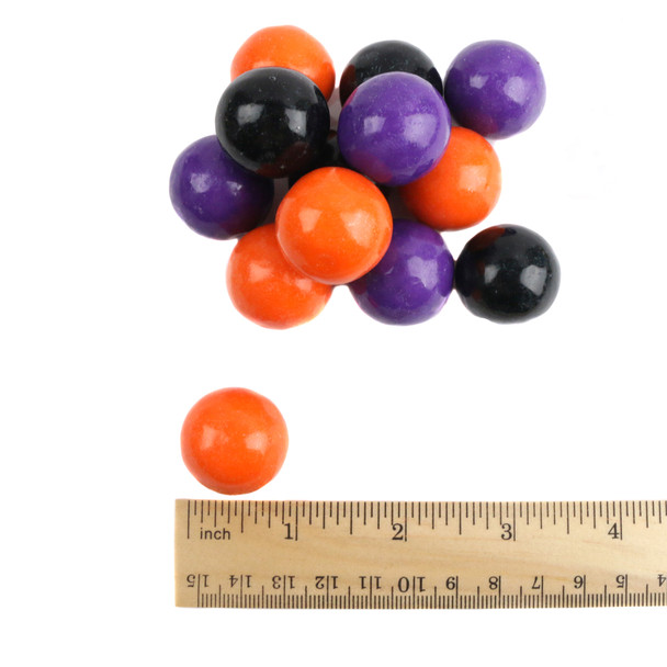 Halloween Gumballs, mixed orange, purple, and black. Clever Candy, approx. 60 one-inch gumballs per pound.