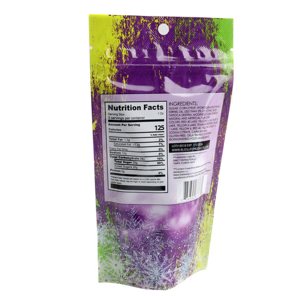 Colorful red, pink, purple Bliss Life Freeze Dried Berry Candy, 3oz pack. Crispy strawberry, cherry, raspberry flavors.
