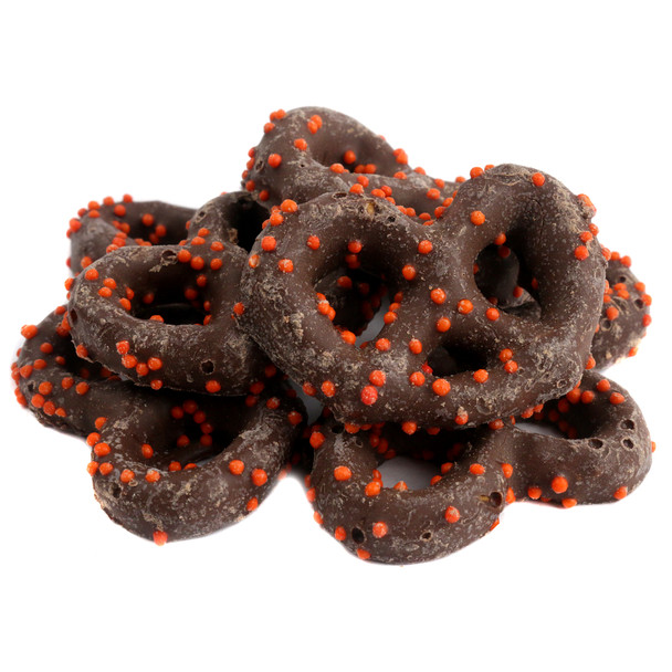 image of fall chocolate covered pretzels with nonpareils image of fall chocolate covered pretzels with nonpareils