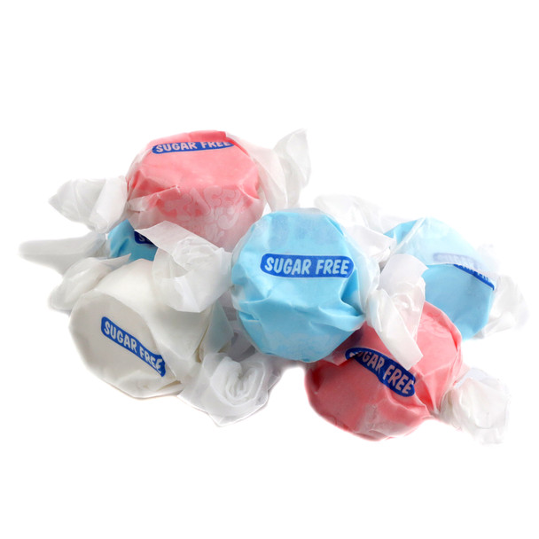 Sugar Free Salt Water Taffy Patriotic Mix, red, white, blue whipped taffy. Strawberry, vanilla, blue raspberry flavors by Taffy Town.