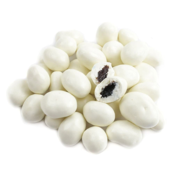 Albanese Yogurt Covered Raisins, sweet, chewy, white candy, delicious yogurt chocolate blend, approx 265 per pound.