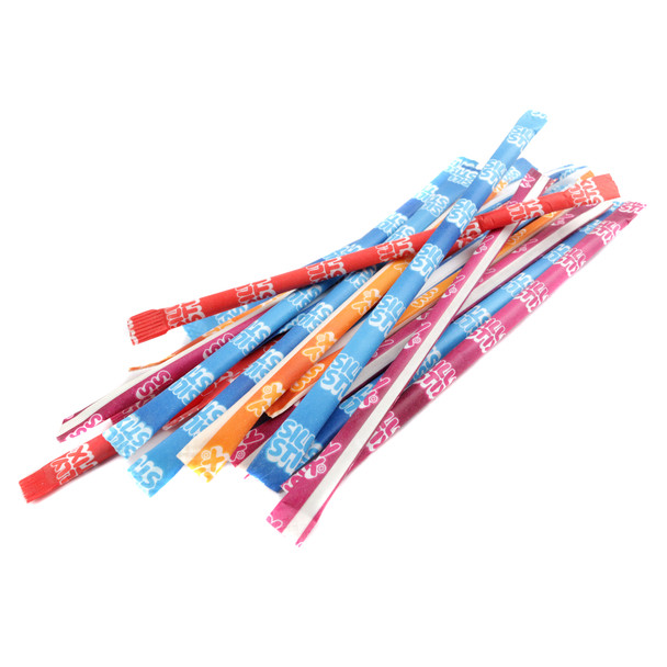 Silly Stix sour candy straws, bulk, with assorted tropical punch, orange, cherry, and grape colors. Approx. 200 per pound.