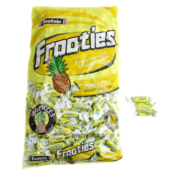 360 bright yellow, chewy Pineapple Frooties candy pieces. Tropical, gluten-free Frooties bulk candy.