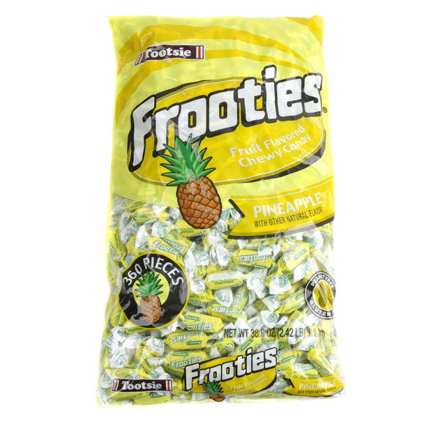 360 bright yellow chewy Pineapple Frooties, gluten-free tropical pineapple flavor candy in bulk.