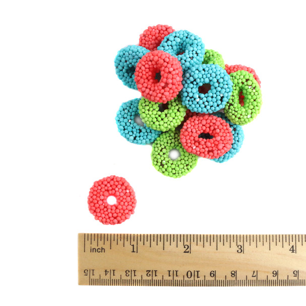 Nonpareil Covered Sour Gummy Rings, blue raspberry, watermelon, green apple, crunchy dextrose coated.