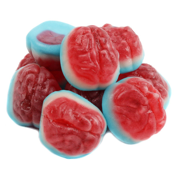 Clever Candy Gummy Brains, bright colored, 1-inch spooky Halloween gummy candy with realistic texture.