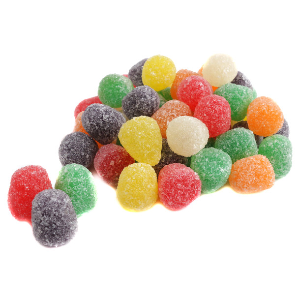 Vibrant, rainbow Spiced Gum Drops, 140 per lb. Assorted cinnamon, clove, anise, spearmint, sassafras, wintergreen.
