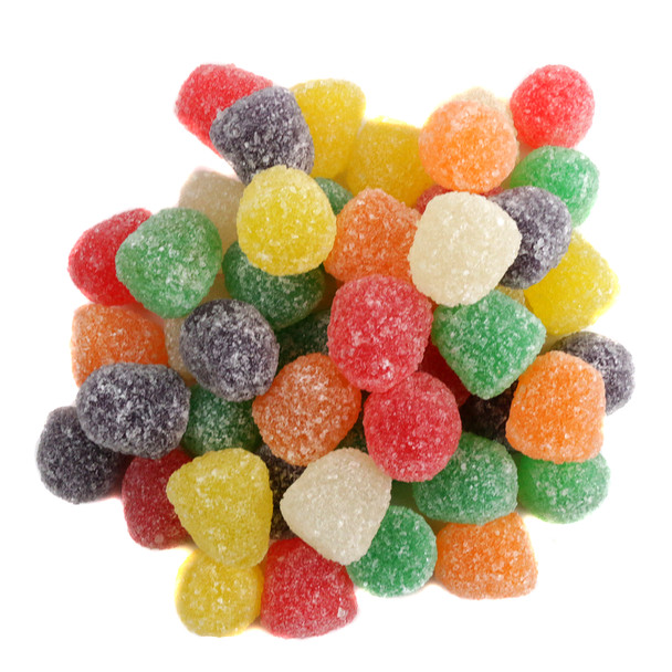Vibrant Spiced Gum Drops, 6 unique flavors like cinnamon, 140 colorful pieces per pound.