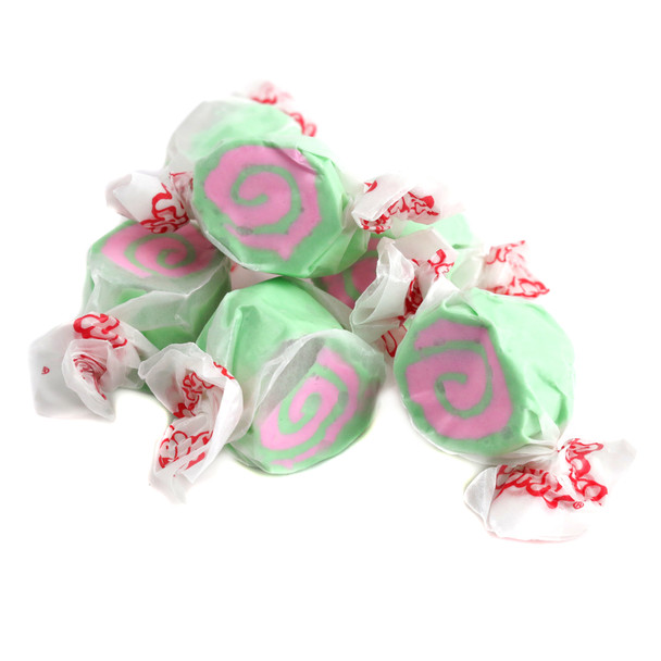 Taffy Town Salt Water Taffy, vibrant pink Cherry Limeade flavor, approx. 65 individually wrapped pieces per pound.