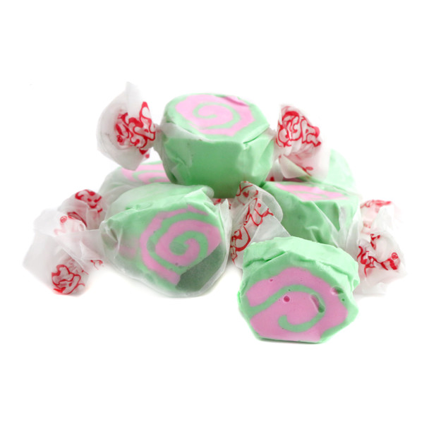 Vibrant pink Taffy Town Salt Water Taffy Cherry Limeade, individually wrapped, approx. 65 pieces per pound.
