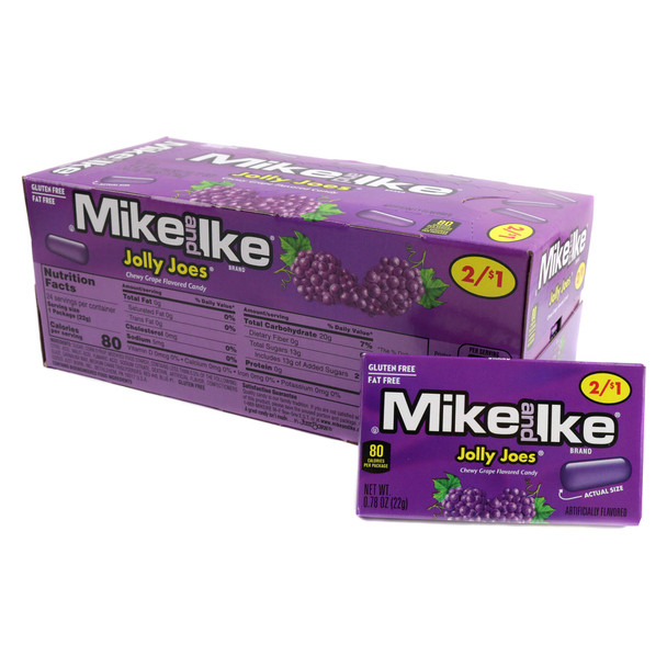 Deep purple capsule-shaped Jolly Joes chewy grape candies