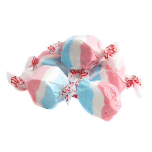 Patriotic red, white, blue Rocket Pop Salt Water Taffy, cherry, lime, blue raspberry flavors. Approx 65 pieces per pound.