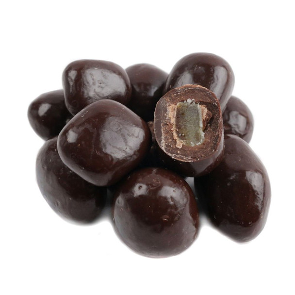 Koppers Dark Chocolate Orange Peel, glazed orange segments coated in rich, semisweet dark chocolate, sophisticated candy treat.