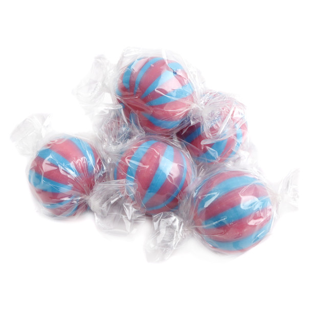 Jumbo Cotton Candy Hard Candy Balls, pink and blue, approx 45 pieces per pound, individually wrapped.