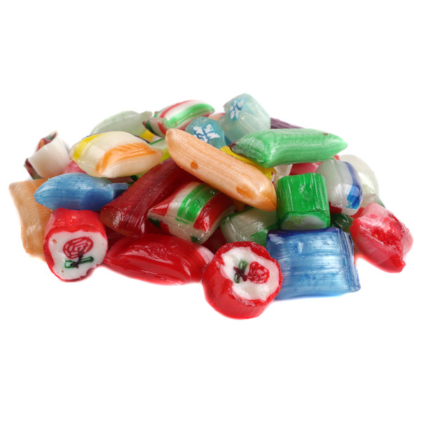 Old Fashioned Christmas Mix. Generous variety of colorful hard candies, wrapped and unwrapped, in various shapes and flavors.
