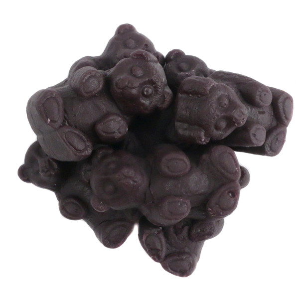 Deep black, soft, chewy Black Licorice Juju Bears. Approx. 50 pieces per pound.
