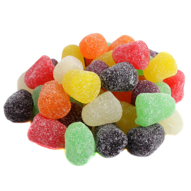 Zachary Spice Drops, assorted red, white, green, yellow, black, orange bulk unwrapped jelly candies with spicy flavors.