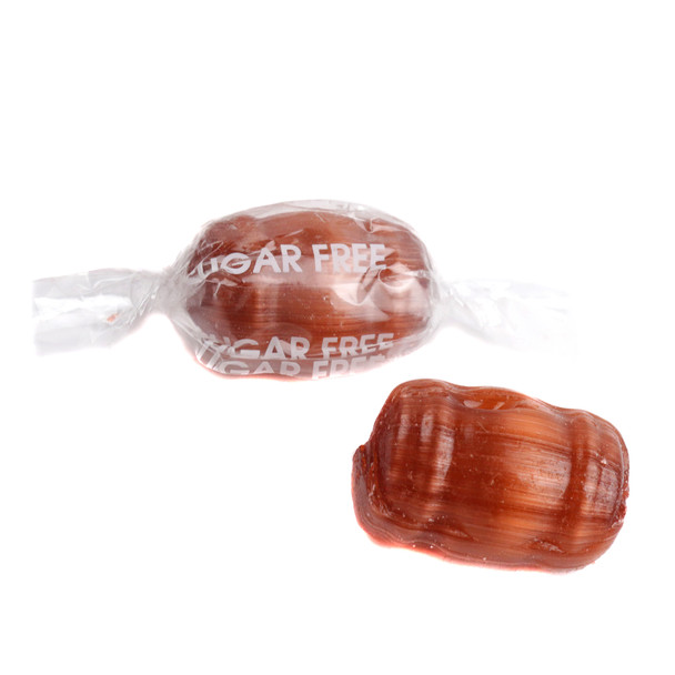 Sugar Free Root Beer Barrels, brown barrel shaped hard candy, approx 60 pieces per pound, USA made.