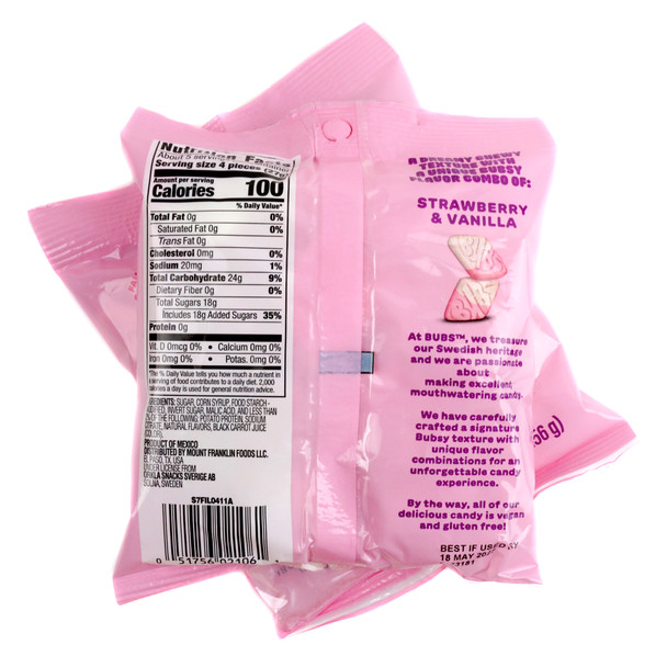image of bubs sour strawberry vanilla gummy swedish candy