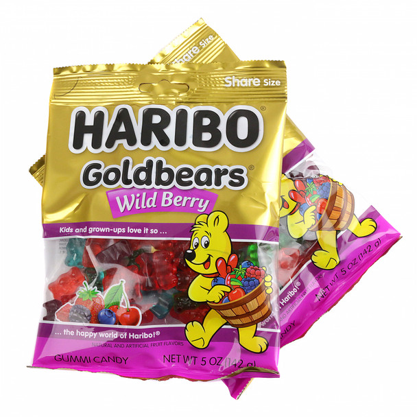 Haribo Wildberry Gummy Bears, 5oz bag. Limited-edition assorted red, blue, purple berry-flavored gummy candies.