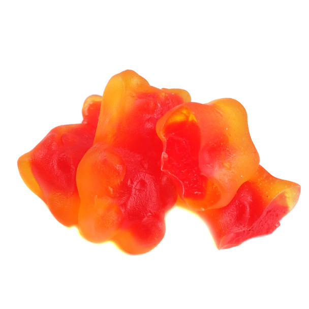 Orange, lemon jelly filled gummy bears, chewy candy, approx 130 per pound.