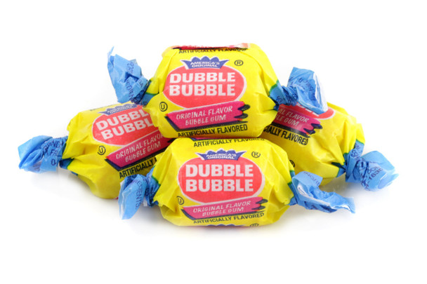 Dubble Bubble Original pink bubble gum, eight 300-piece tubs.