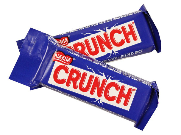Many bite-sized Nestle Crunch Fun Size milk chocolate bars, 12 count 10oz packs, with crunchy rice crisps.
