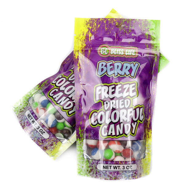 Colorful Bliss Life Freeze Dried Berry Candy, 3OZ, 50 count. Strawberry, berry punch, wild cherry, melon berry, raspberry.