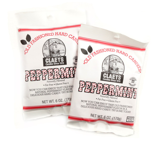 Claey's Peppermint Hard Candy Drops, 24x 6oz old-fashioned bags, approximately 42 white & red pieces.