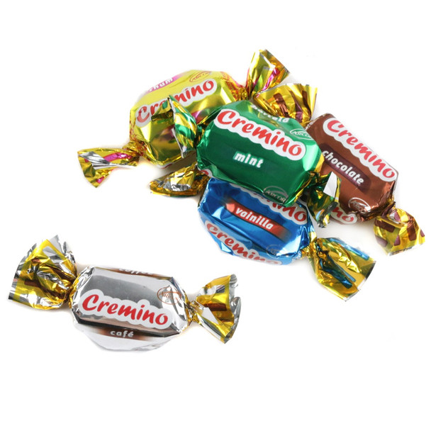 6LB Arcor Assorted Toffees, individually wrapped in vibrant metallic colors. Chocolate, Mint, Vanilla, Butter-Rum, Coffee flavors.