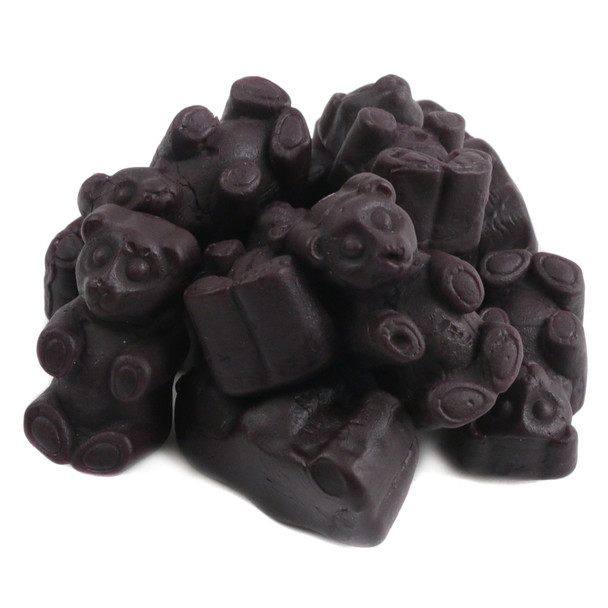 Black Licorice Juju Bears, 15LB bulk case. Deep black, soft, chewy licorice candy.