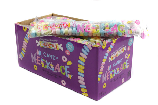 Smarties Candy Necklaces, 18 packs of 24 count, individually wrapped colorful candy beads on stretchy cords.