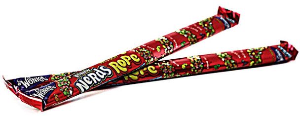 Brightly colored Rainbow Nerds Ropes candy, .92oz each. Chewy gummy ropes covered in multi-colored Nerds. 24 count, 12 packs.